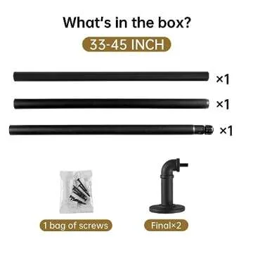 Industrial Curtain Rods for Windows 28 to 48 Inches, Blackout Wrap Around Curtain Rod, for Indoor and Outdoor, 5/8 Inch Diameter, 33 to 45 Inches, Black