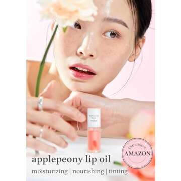 NOONI Vegan Appleseed Lip Oil - Applepeony | Long-Lasting, Moisturizing, Plumping, Revitalizing for Dry Lips, Waterproof, No Peel Off, Korean Tint, Hydrating, Nourishing Crystal Clear, 0.12 FL Oz