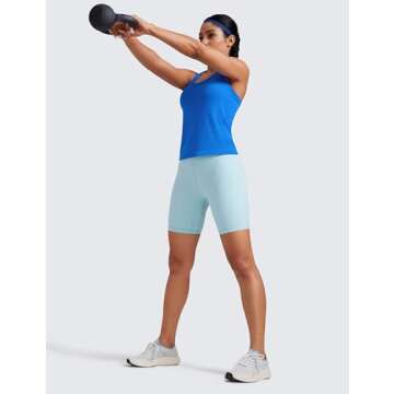 CRZ YOGA Womens Seamless Racerback Tank Scoop Neck Breathable Running Workout Tops Athletic Gym Sleeveless Shirts Sparkle Blue Small