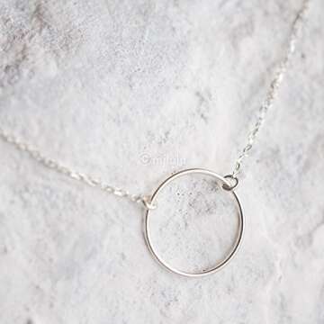 Simple Minimal Karma Circle Sterling Silver Necklace 15mm