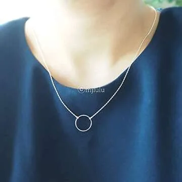 Simple Minimal Karma Circle Sterling Silver Necklace 15mm