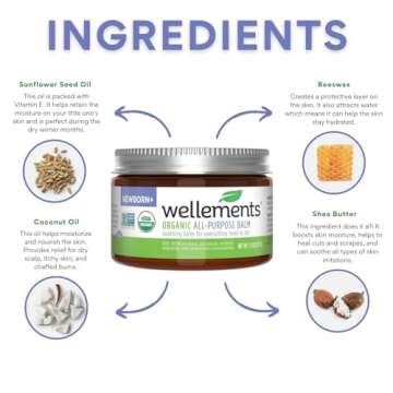 Wellements Organic All Purpose Balm for Babies and Kids | Gentle and Soothing All Over Ointment for Dry, Chafed and Sensitive Skin | Free From Petroleum, Parabens and Fragrances | 1.8 Fl Oz