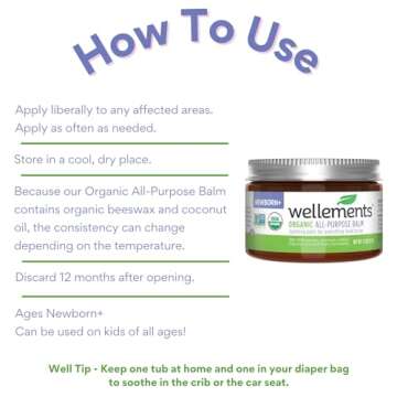 Wellements Organic All Purpose Balm for Babies and Kids | Gentle and Soothing All Over Ointment for Dry, Chafed and Sensitive Skin | Free From Petroleum, Parabens and Fragrances | 1.8 Fl Oz