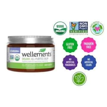 Wellements Organic All Purpose Balm for Babies and Kids | Gentle and Soothing All Over Ointment for Dry, Chafed and Sensitive Skin | Free From Petroleum, Parabens and Fragrances | 1.8 Fl Oz