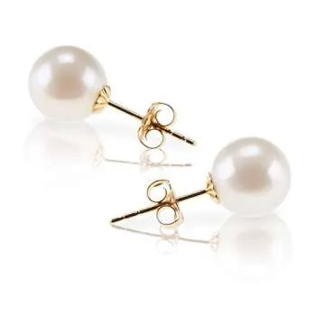 PAVOI 18K Yellow Gold Plated Sterling Silver Round Stud White Simulated Shell Pearl Earrings -12mm