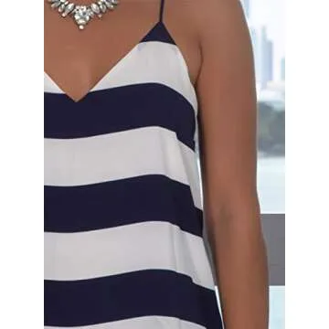 Womens Summer Sexy V Neck Mini Dress Spaghetti Straps Short Dress Loose Beach Sundresses Stripe Small