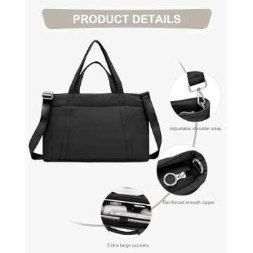 suratio Tote Bag For Women Canvas The Tote Bag Travel Laptop Tote Bag Purse With Compartments Computer Gym Yoga Mat Bag Work Weekender Tote Bags Top-handle Handbags With Zipper 2Pcs Set Black