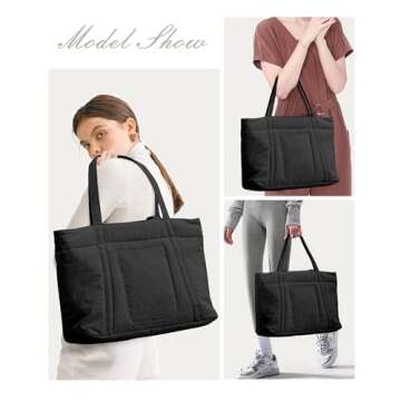 suratio Tote Bag For Women Canvas The Tote Bag Travel Laptop Tote Bag Purse With Compartments Computer Gym Yoga Mat Bag Work Weekender Tote Bags Top-handle Handbags With Zipper 2Pcs Set Black