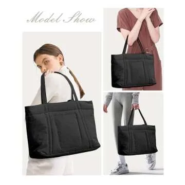 suratio Tote Bag For Women Canvas The Tote Bag Travel Laptop Tote Bag Purse With Compartments Computer Gym Yoga Mat Bag Work Weekender Tote Bags Top-handle Handbags With Zipper 2Pcs Set Black