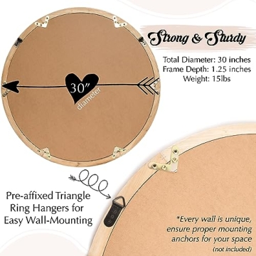 Elegant 30" Round Wood Mirror for Wall - Natural Brown