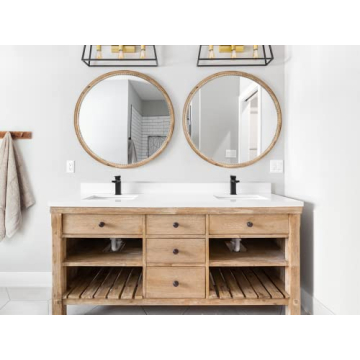 Elegant 30" Round Wood Mirror for Wall - Natural Brown