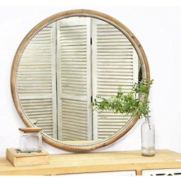 Elegant 30" Round Wood Mirror for Wall - Natural Brown