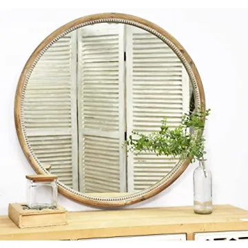 Elegant 30" Round Wood Mirror for Wall - Natural Brown