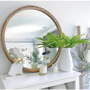Elegant 30" Round Wood Mirror for Wall - Natural Brown