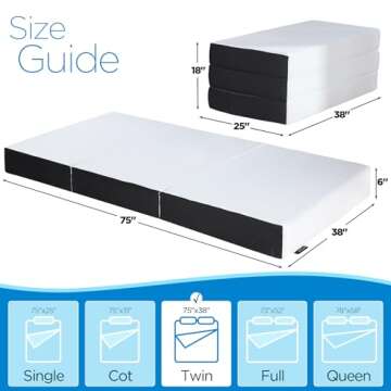 Roxzo Memory Foam Folding Mattress,6 inch Twin Tri-Folding Memory Form Mattress, Portable Trifold Ma...