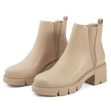 REDTOP Women's Chelsea Boots Elastic Chunky Block Heel Platform Lug Sole Ankle Booties