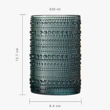 Khen Hobnail Beaded Highball Drinking Tumbler Glasses | Set of 6 | Color, Vintage Bubble Design Whiskey Glassware, Old-Fashioned, Embossed Design for Water, Wine, Cocktail Embossed, Rocks Glass