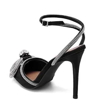 Bieosnli Lace-Up High Heel Sandals with Rhinestone Bow
