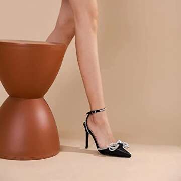 Bieosnli Lace-Up High Heel Sandals with Rhinestone Bow