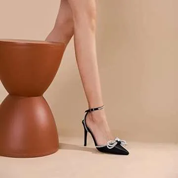 Bieosnli Lace-Up High Heel Sandals with Rhinestone Bow