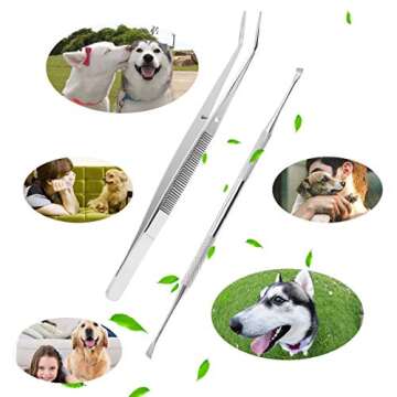 TANTAI_CARE Dog Dental Care Scraper and Tweezers Set - 2 Pack Upgrade Pet Tartar Remover with Different Angles Double Head, Stainless Steel Teeth Cleaning Tools for Dogs/Cats
