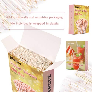 Hiware 200-Pack Pink/Gold Party Paper Straws