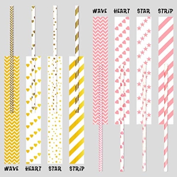 Hiware 200-Pack Pink/Gold Party Paper Straws