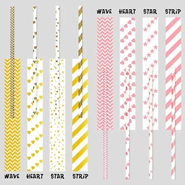 Hiware 200-Pack Pink/Gold Party Paper Straws