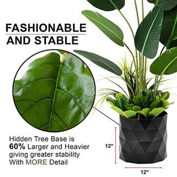 Deluxe 65” Premium Bird of Paradise Travelers Palm Artificial Tree + Fiddle Leaf and Tropical Grass Foliage in 8" Base + 12" Plant Pot Skirt.