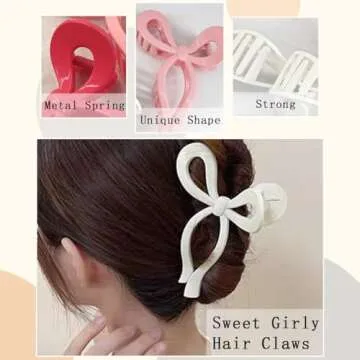 KuuGuu Bow Hair Claw Clips - 3 PCS Nonslip Large Butterfly Ribbon Clips for Thick Hair, Strong Hold Matte Hair Accessories for Women & Girls | Holiday Present for Teen Girls