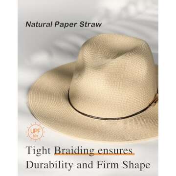 FURTALK Panama Hat Sun Hats for Women Men Wide Brim Fedora Straw Beach Hat UV UPF 80+ Beige