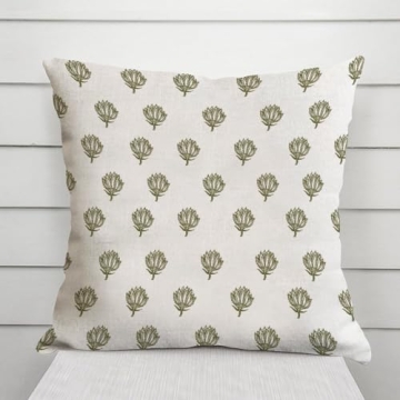 Decorative Pillow Cover 18x18 Olive Green Floral Design