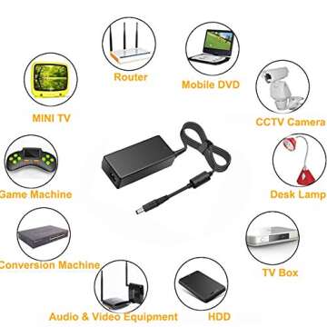 JOYLIT 12V 5A Power Supply Adapter 60W, AC 100-240V Convert to DC 12 Volt 5 Amp 60 Watt Transformer 2.1mm X 5.5mm DC Plug LED Driver for 12V LED Strip Lights, CCTV, Router