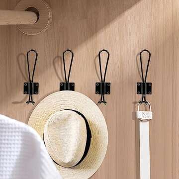5 Pack Rustic Entryway Hooks - Black Wall Mounted Coat Rack with Metal Screws, Vintage Double Coat Hooks, Durable and Easy to Install Farmhouse Hooks for Hanging Clothes, Coats, Hats