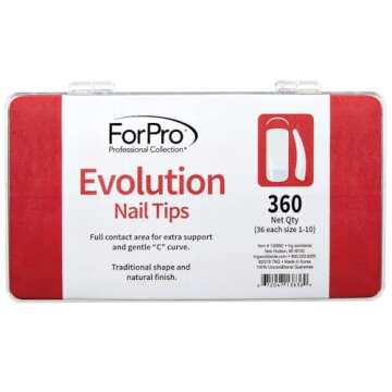 ForPro Evolution Nail Tips, Artificial Nail Strips for Acrylic Powder and Gel Nail Polish, Gentle C Curve, Nail Kit Essentials, 360-Count (36 Nail Strips for Each Size 1-10)