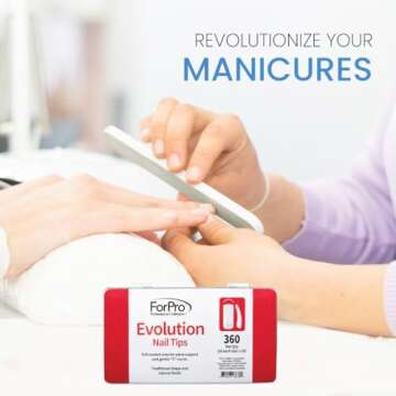 ForPro Evolution Nail Tips, Artificial Nail Strips for Acrylic Powder and Gel Nail Polish, Gentle C Curve, Nail Kit Essentials, 360-Count (36 Nail Strips for Each Size 1-10)