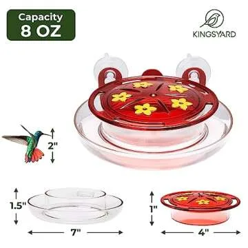 Kingsyard Window Hummingbird Feeder with Ant Moat, Strong Suction Cup Hummingbird Feeders for Outdoors - 8 Oz Leak Proof & 5 Bee Proof Feeding Ports, Red