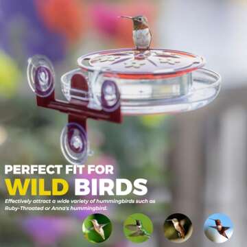 Kingsyard Window Hummingbird Feeder with Ant Moat, Strong Suction Cup Hummingbird Feeders for Outdoors - 8 Oz Leak Proof & 5 Bee Proof Feeding Ports, Red