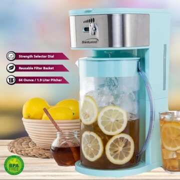 Brentwood KT-2150BL Iced Tea and Coffee Maker with 64 Ounce Pitcher, Blue