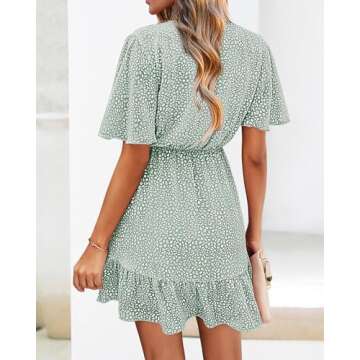 KIRUNDO Women's Summer Dresses 2025 Casual Short Sleeve V Neck Ruffle Floral Print High Waist Flowy ...