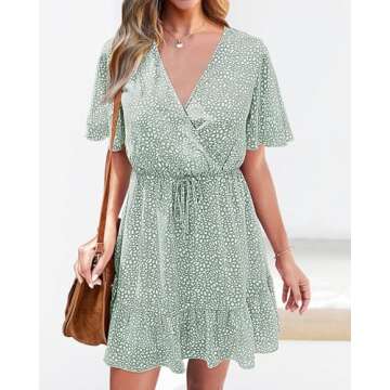 KIRUNDO Women's Summer Dresses 2025 Casual Short Sleeve V Neck Ruffle Floral Print High Waist Flowy Mini Dress with Belt