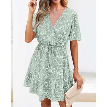 KIRUNDO Women's Summer Dresses 2025 Casual Short Sleeve V Neck Ruffle Floral Print High Waist Flowy Mini Dress with Belt