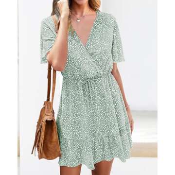 KIRUNDO Women's Summer Dresses 2025 Casual Short Sleeve V Neck Ruffle Floral Print High Waist Flowy Mini Dress with Belt
