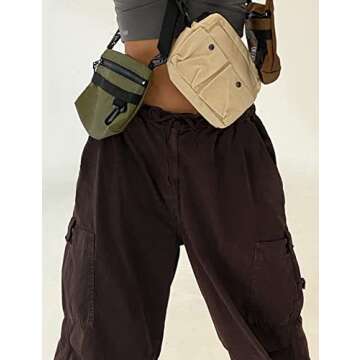 KAMISSY Women Causal Baggy Cargo Pants Parachute Low Waist Hip Hop Jogger Sweatpants with Pocket Drawstring Wide Leg Trousers Brown