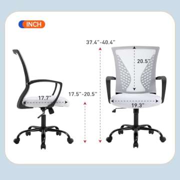 Mesh Office Chair Ergonomic Desk Chair Computer Chair with Lumbar Support Armrest Rolling Swivel Task Mid Back Adjustable Chair for Women Adults, White
