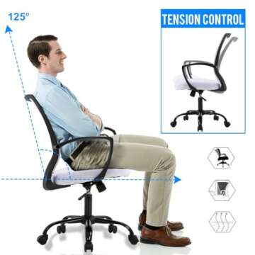 Mesh Office Chair Ergonomic Desk Chair Computer Chair with Lumbar Support Armrest Rolling Swivel Task Mid Back Adjustable Chair for Women Adults, White