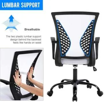 Mesh Office Chair Ergonomic Desk Chair Computer Chair with Lumbar Support Armrest Rolling Swivel Task Mid Back Adjustable Chair for Women Adults, White