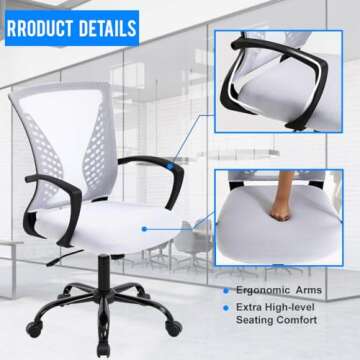 Mesh Office Chair Ergonomic Desk Chair Computer Chair with Lumbar Support Armrest Rolling Swivel Task Mid Back Adjustable Chair for Women Adults, White