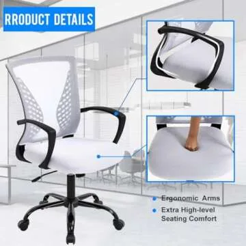 Mesh Office Chair Ergonomic Desk Chair Computer Chair with Lumbar Support Armrest Rolling Swivel Task Mid Back Adjustable Chair for Women Adults, White