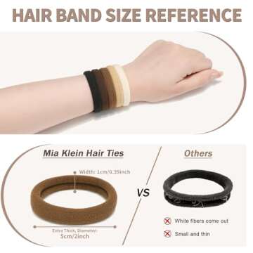 Mia Klein Hair Ties Black 100Count Extra Thick 5CM, Bulk Elastic Hair Bands for Thick Heavy Hair, Seamless Hair Accessories for Women, Girls, Ponytail Holder (Neutral Color)